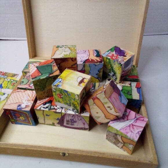 Vintage Brandie Wood Block Puzzle Nursery Rhymes Box - Picture 5 of 13